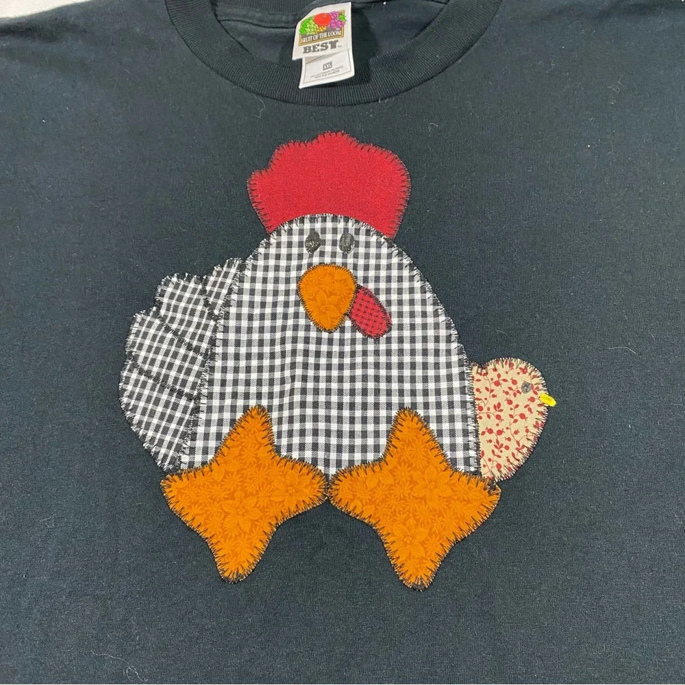 Fruit of the loom Vintage Barnyard Chicken  Plaid Shirt Patchwork Checkered XXL - Picture 3 of 9